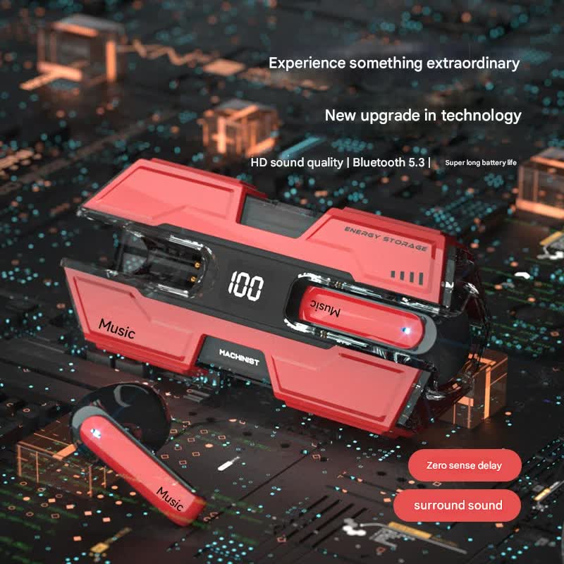 Futuristic TWS Gaming Earbuds - Bluetooth 5.3, Low Latency, HIFI Surround Sound, LED Display(green)