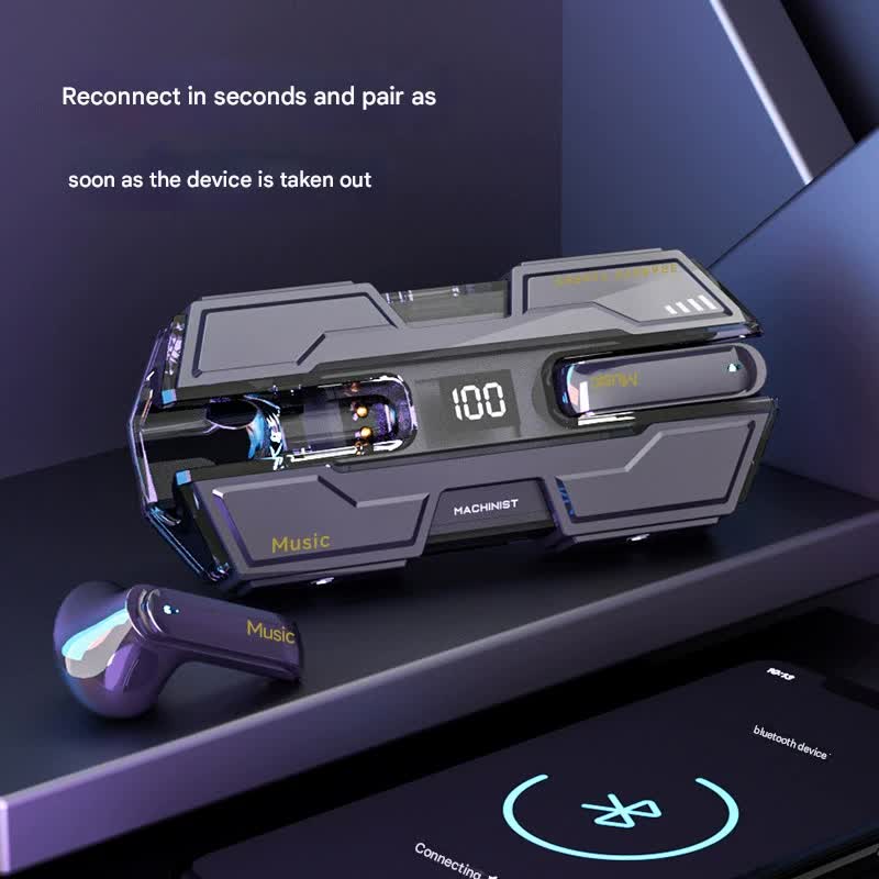 Futuristic TWS Gaming Earbuds - Bluetooth 5.3, Low Latency, HIFI Surround Sound, LED Display(green)