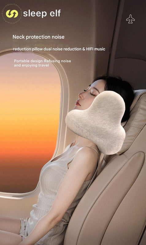 Smart Neck Pillow with Dual Noise Reduction, HIFI Bluetooth Music & Graphene Heating - Sleep Elf" Travel Pillow(black)"