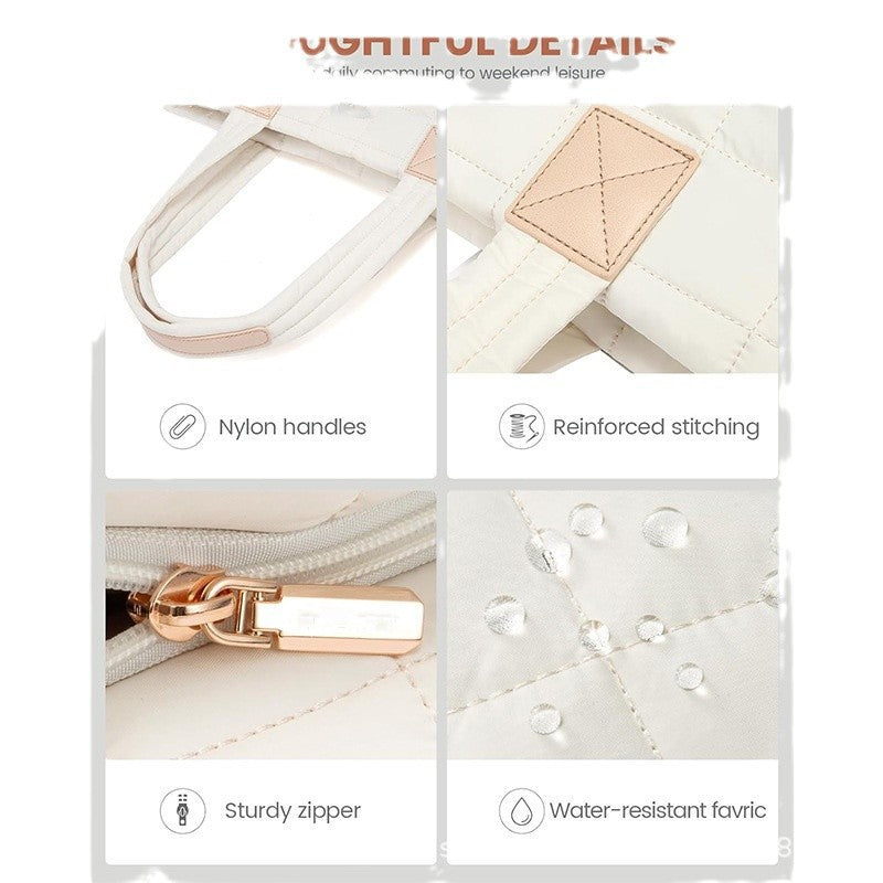Lightweight Quilted Tote Bag for Women - Fits 15.6 Laptop Water-Resistant with Clutch & Luggage Strap(White)"