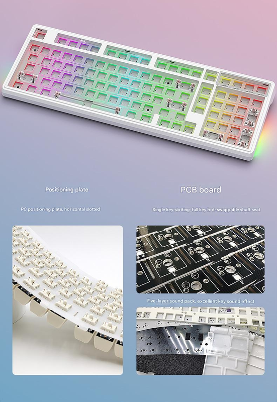 Tri-Mode RGB Mechanical Gaming Keyboard - 102-Key, Hot-Swappable, 4000mAh Battery, 5-Layer Sound Dampening(Strawberry on white)
