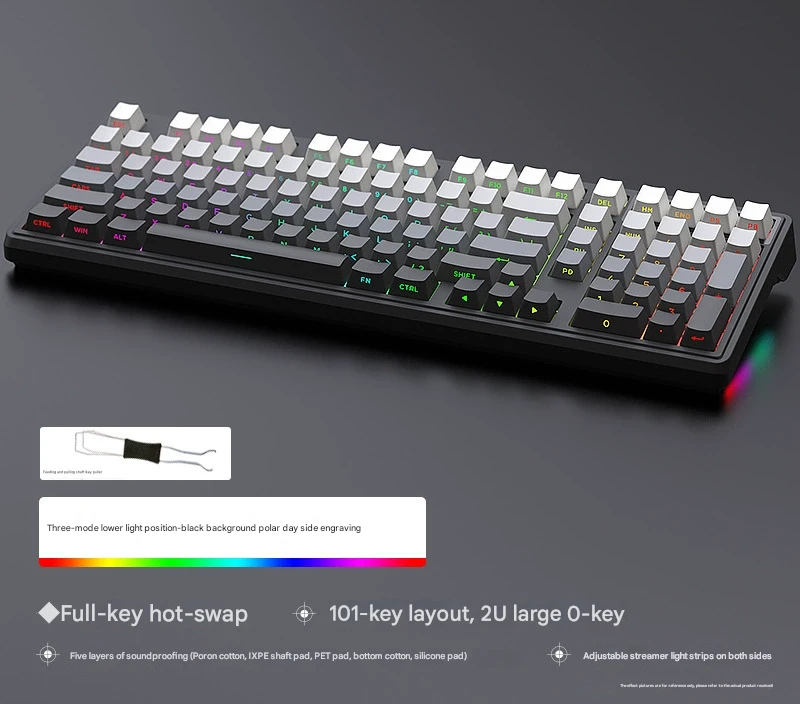 Tri-Mode RGB Mechanical Gaming Keyboard - 102-Key, Hot-Swappable, 4000mAh Battery, 5-Layer Sound Dampening(Midnight on black)