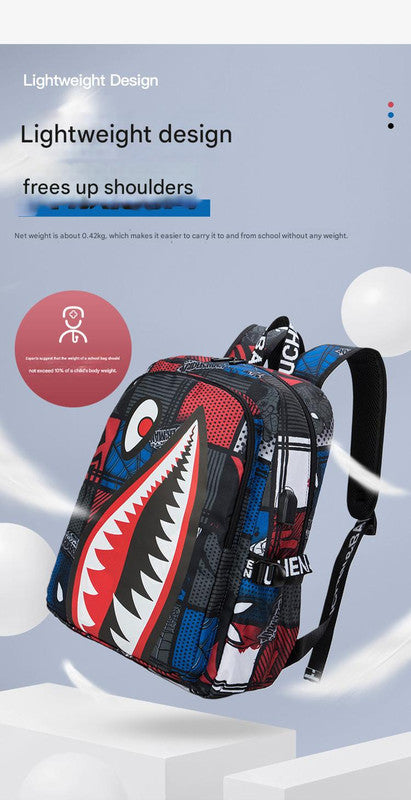 Trendsetter Shark Mouth Print Backpack - Lightweight & Breathable School Bag(Laser red)