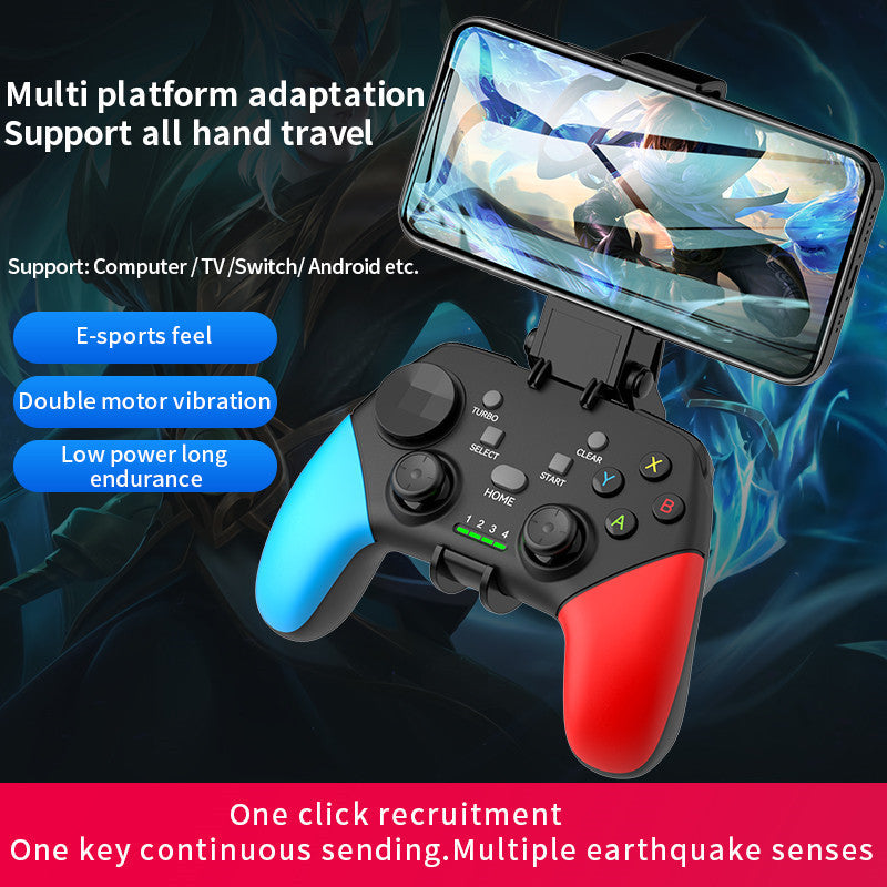 Multi-Platform Wireless Gaming Controller with Dual Motor Vibration, Turbo & Phone Holder(Black, red and blue with receiver)