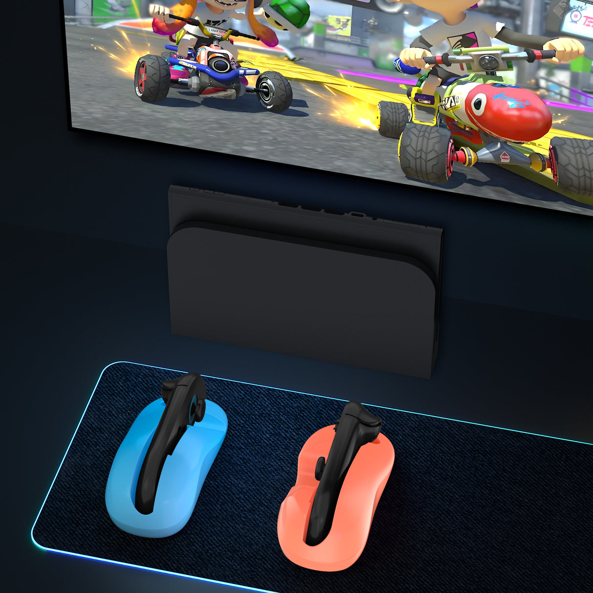 Ergonomic Mouse Grip for Nintendo Switch Joy-Con - 2-Pack Controller Holder (Orange Blue)
