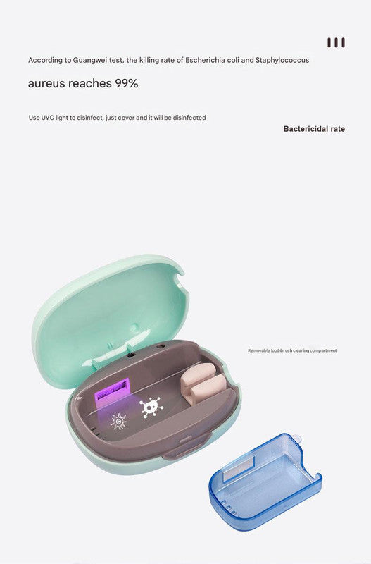 Portable UVC Toothbrush Sterilizer Case - 5-Minute Automatic Sanitizer, USB-C Rechargeable(blue)