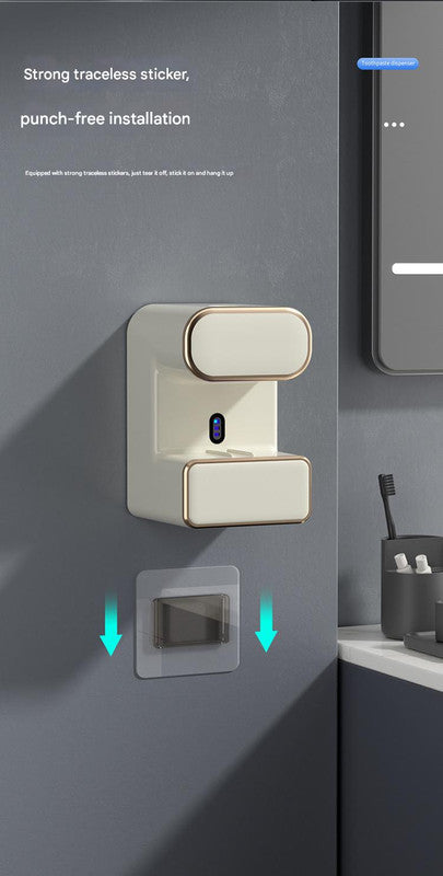 Automatic Toothpaste Dispenser with UVC Toothbrush Sterilizer & Holder - Wall Mounted, Rechargeable(Beige)