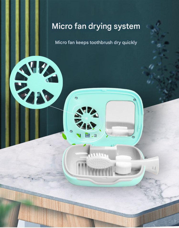 Portable UVC Toothbrush Sterilizer Case with Drying Fan - USB-C Rechargeable, 5-Minute Fast Disinfection(blue)