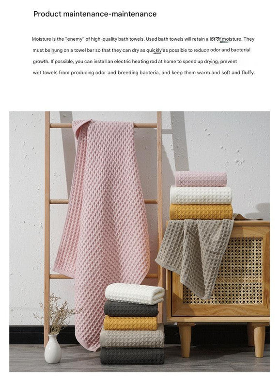 Luxurious 100% Cotton Waffle Weave Towel Set - 3-Piece Absorbent, Quick-Drying & Soft(Light Brown)