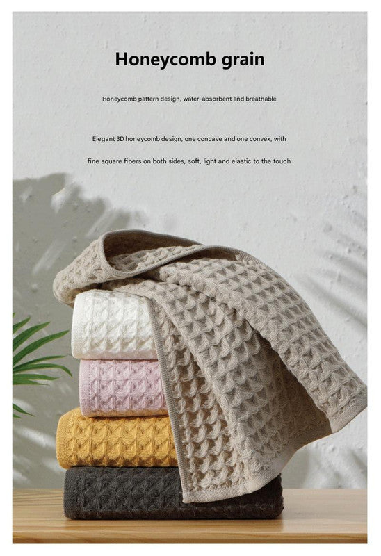 Luxurious 100% Cotton Waffle Weave Towel Set - 3-Piece Absorbent, Quick-Drying & Soft(Light Brown)