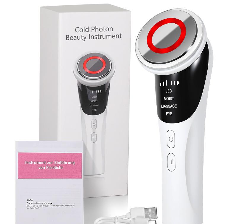 White Multifunctional Facial Beauty Wand with LED Photon Therapy, Hot Compress & Sonic Vibration(White)