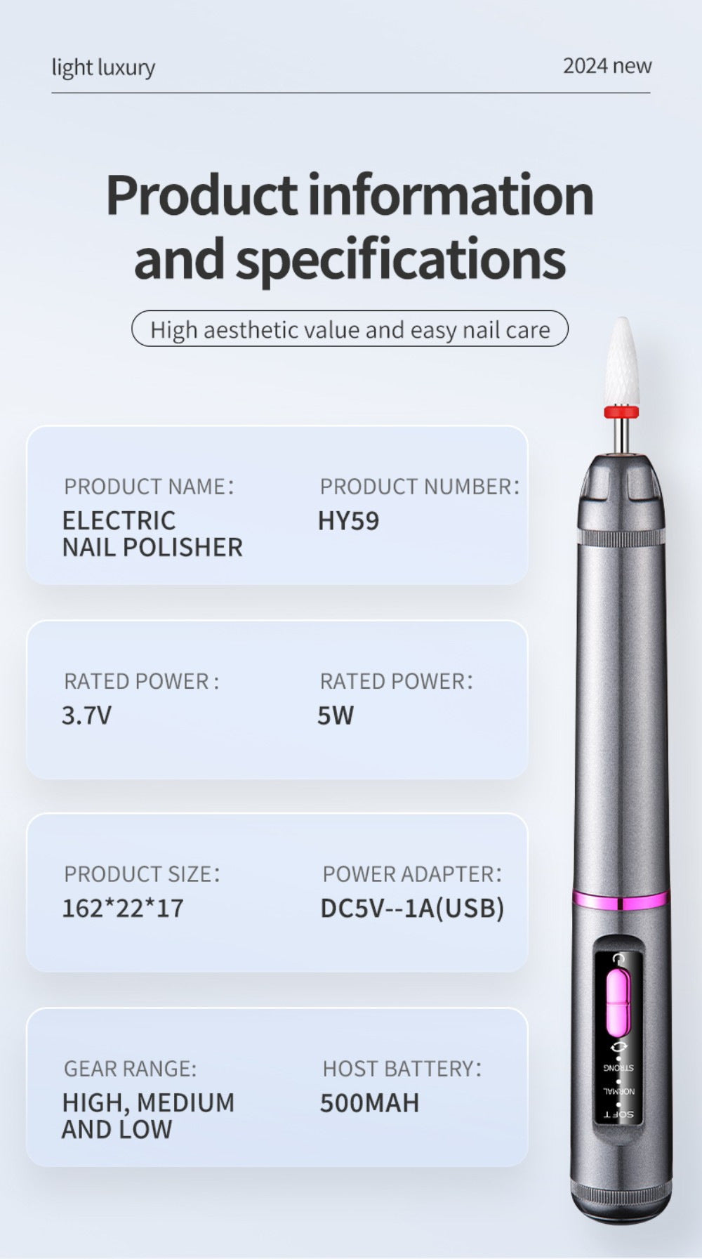 Professional Electric Nail Drill Pen Kit - 3-Speed, Bidirectional, Rechargeable Manicure & Pedicure Tool(Silver Gray)