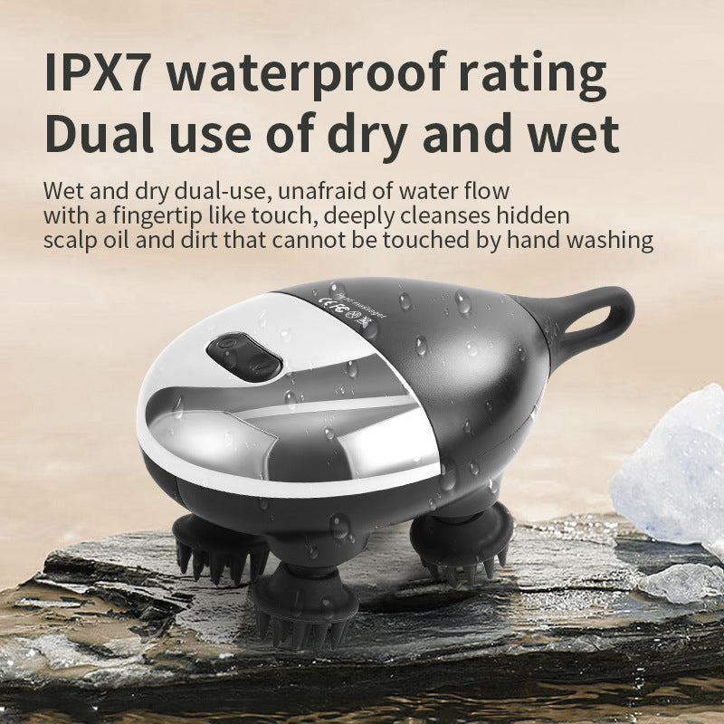 Intelligent 3D Electric Head & Scalp Massager - 7 Massage Techniques, IPX7 Waterproof, Rechargeable(Yellow)