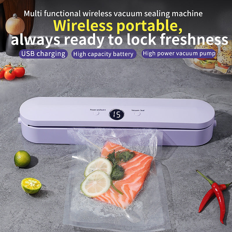 Wireless Portable Vacuum Sealing Machine - Automatic Food Sealer with LCD Display & Dual Modes(Purple)
