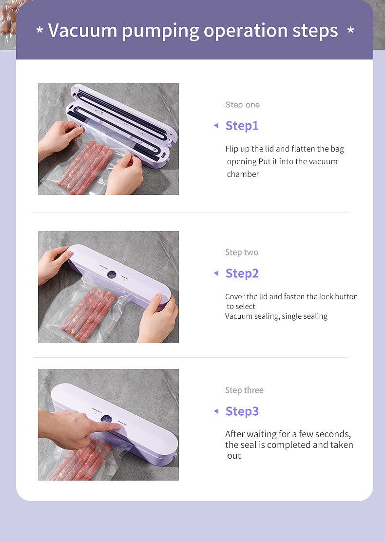 Wireless Portable Vacuum Sealing Machine - Automatic Food Sealer with LCD Display & Dual Modes(Purple)