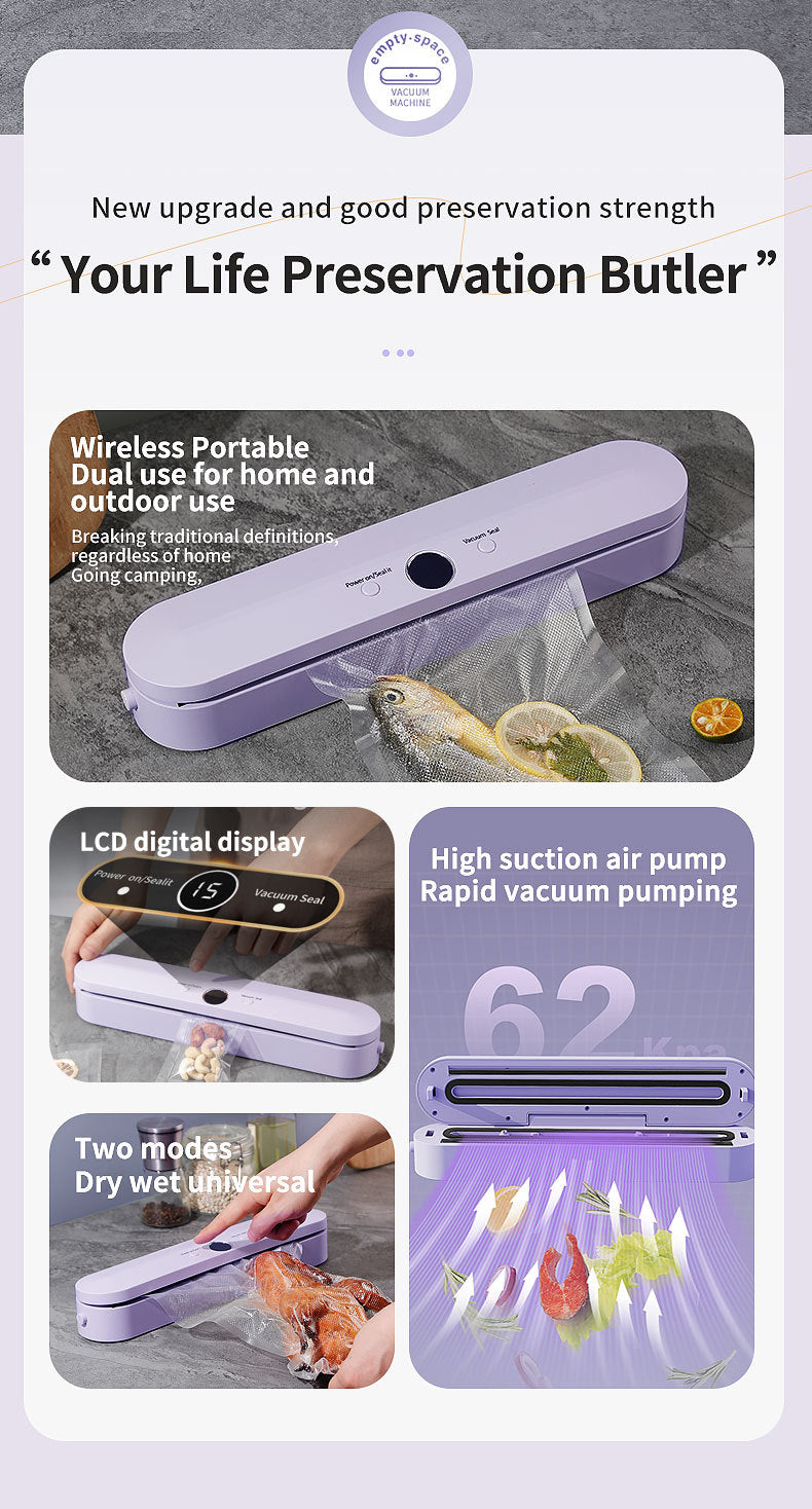 Wireless Portable Vacuum Sealing Machine - Automatic Food Sealer with LCD Display & Dual Modes(White)