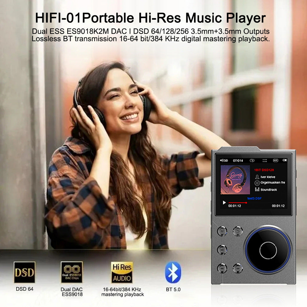 Portable Hi-Res Digital Audio Player - DSD, Dual DAC, Bluetooth 5.0, Expandable Storage(Grey 16GB + 32GB)