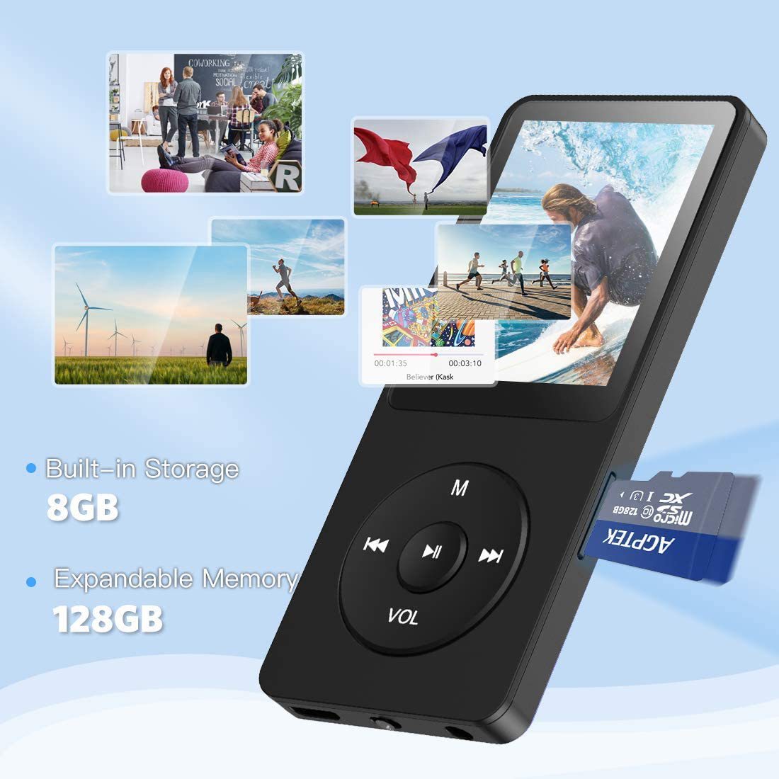 Portable Digital Music Player - Bluetooth 5.4, Hi-Fi Lossless Sound, 8GB Built-in & Expandable Storage(black 8GB)