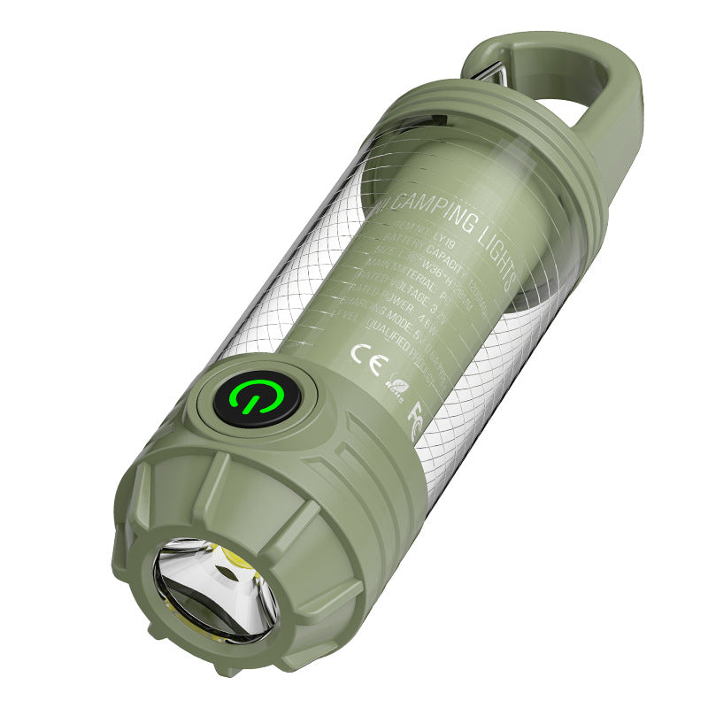 Tri-Color Portable Camping Lantern & Flashlight - Rechargeable, 360?Ambient Light & Hook Design(green)