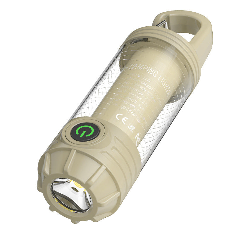 Tri-Color Portable Camping Lantern & Flashlight - Rechargeable, 360?Ambient Light & Hook Design(Khaki)