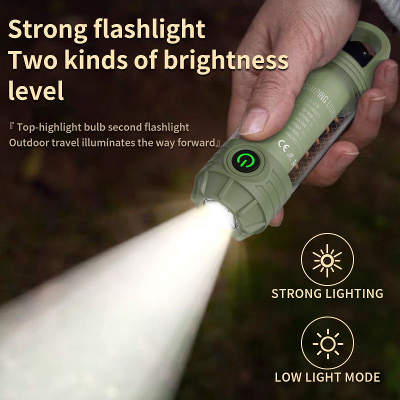 Tri-Color Portable Camping Lantern & Flashlight - Rechargeable, 360?Ambient Light & Hook Design(Khaki)