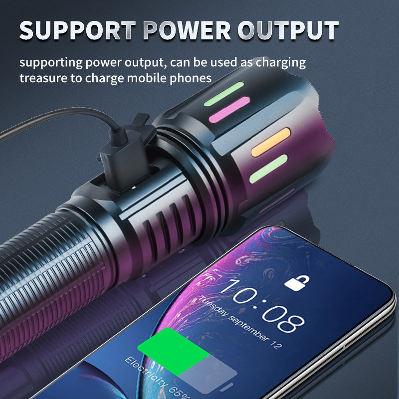 30W High Brightness LED Flashlight with Digital Display & Fluorescent Design - USB Rechargeable, 800-1200M Range(black+One 18650 battery)