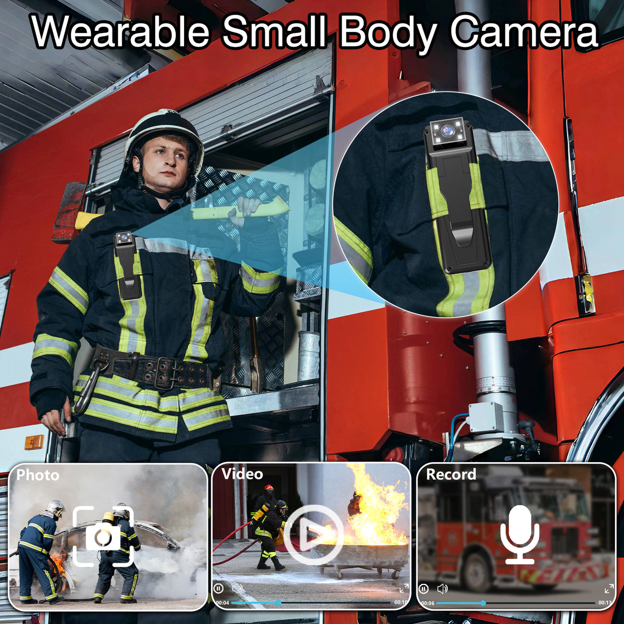 Mini Body Camera with 180 Rotatable Lens, Night Vision & Motion Detection - 1.3 Screen 1200mAh Battery(black+64G)"