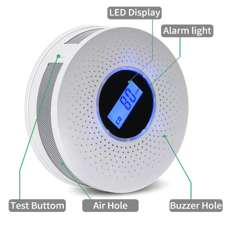 2-in-1 Smoke & Carbon Monoxide Detector with LCD Display - Real-Time Monitoring & Loud Alarm(White)