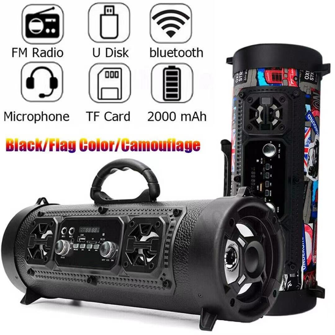Portable Wireless Speaker - FM Radio, USB/TF Playback, AUX Input, Microphone Support & 2000mAh Battery(Camouflage)