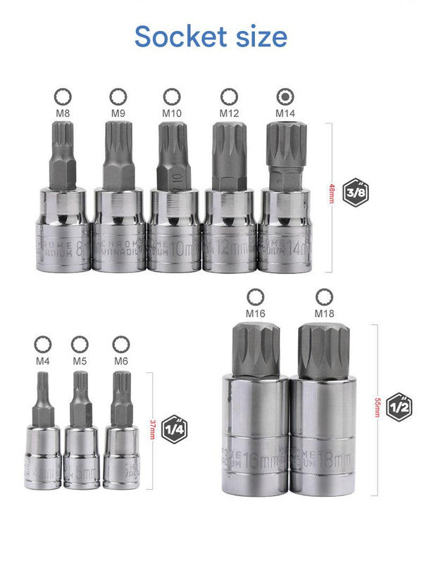 10-Piece M-Type Spline Bit Socket Set - Chrome Steel, Polished & Quenched for Durability with Storage Case(blue)