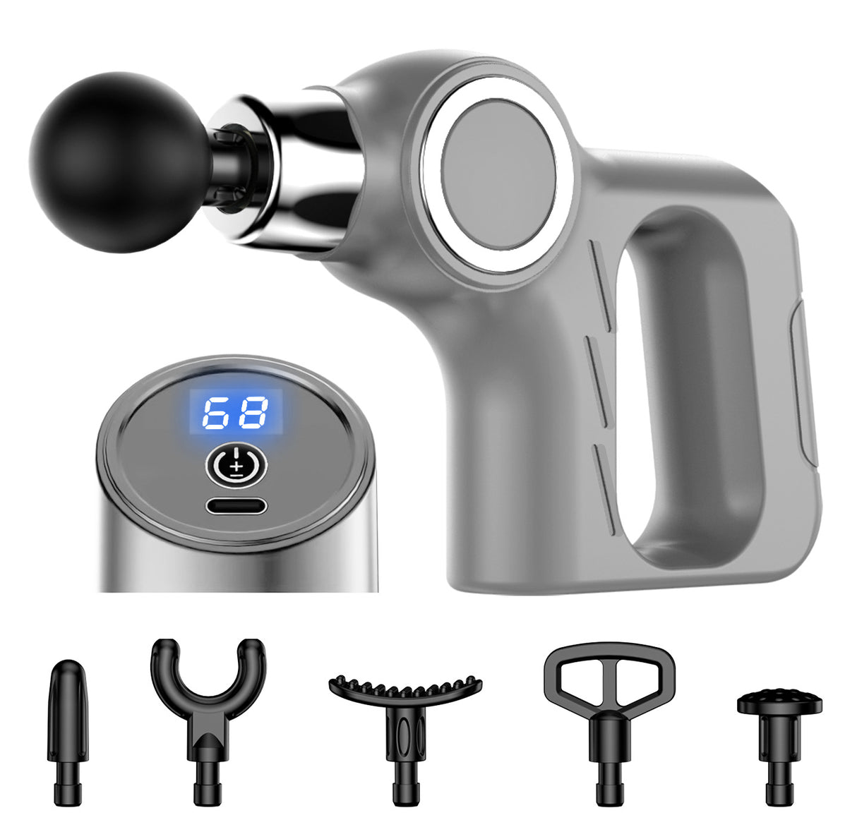 Professional Deep Tissue Percussion Massage Gun - 30 Speeds, 6 Heads & LCD Touch Screen(grey)