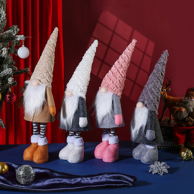Retractable Leg Christmas Gnome Plush - Adjustable Standing Holiday Decoration(Grey)