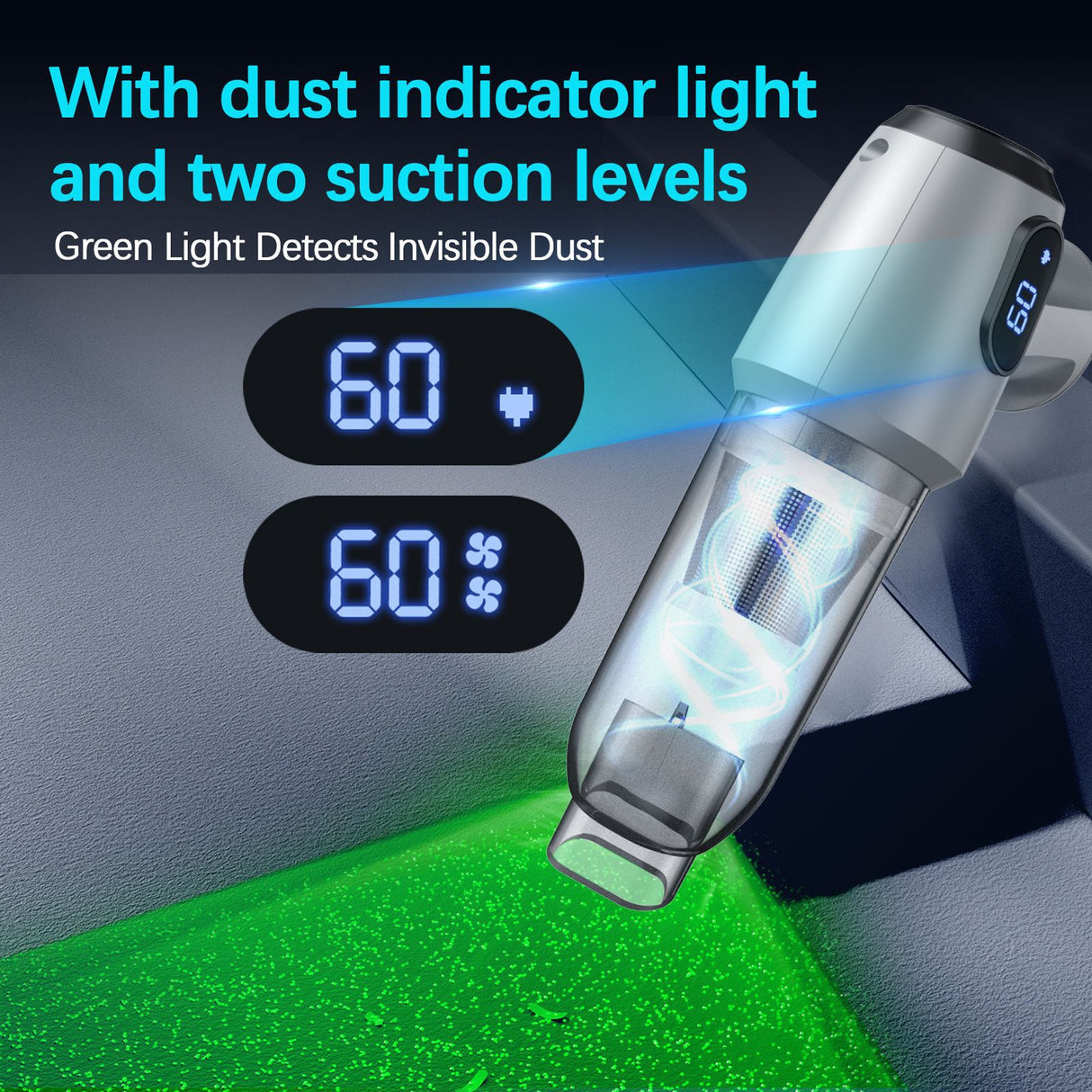 2-in-1 Cordless Handheld Vacuum & Air Duster - 12000Pa Suction, 70000 RPM, LED Light, USB-C Rechargeable(Silver)