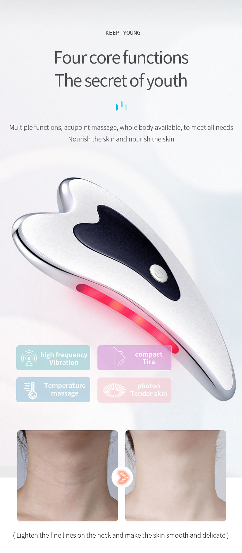 Electric Gua Sha Facial Massager with Heat, Vibration & LED Light Therapy - 4-in-1 Scraping Tool for Face Lifting, Skin Tightening & Anti-Wrinkle(