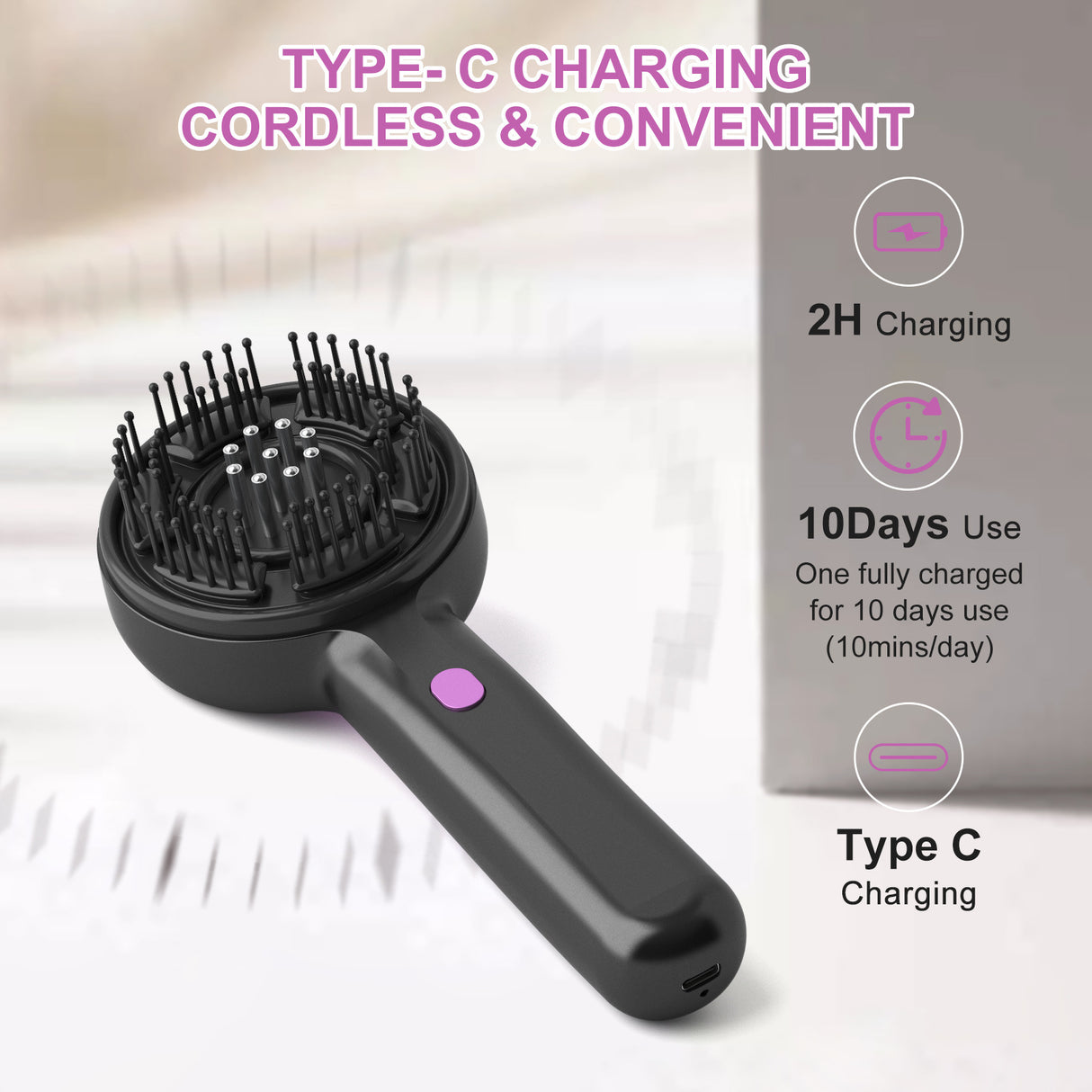 Electric Scalp Massager & Essential Oil Applicator Brush - 360 Kneading, 3 Modes, USB-C Rechargeable(black)
