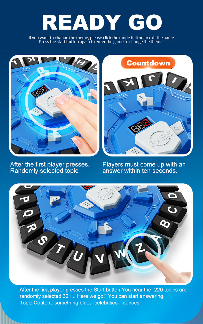 2pc Electronic Alphabet Categories Game - Fast-Paced Word Challenge for Family Fun(blue)