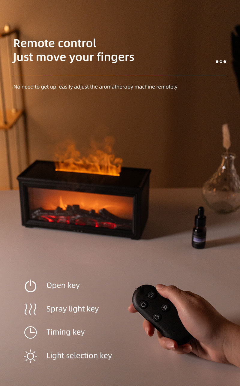 Fireplace Flame Effect Aroma Diffuser & Humidifier with 7-Colour Light, Timer & Remote Control(Dark Wood Grain)