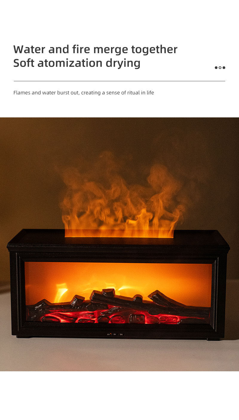 Fireplace Flame Effect Aroma Diffuser & Humidifier with 7-Colour Light, Timer & Remote Control(Light Wood Grain)