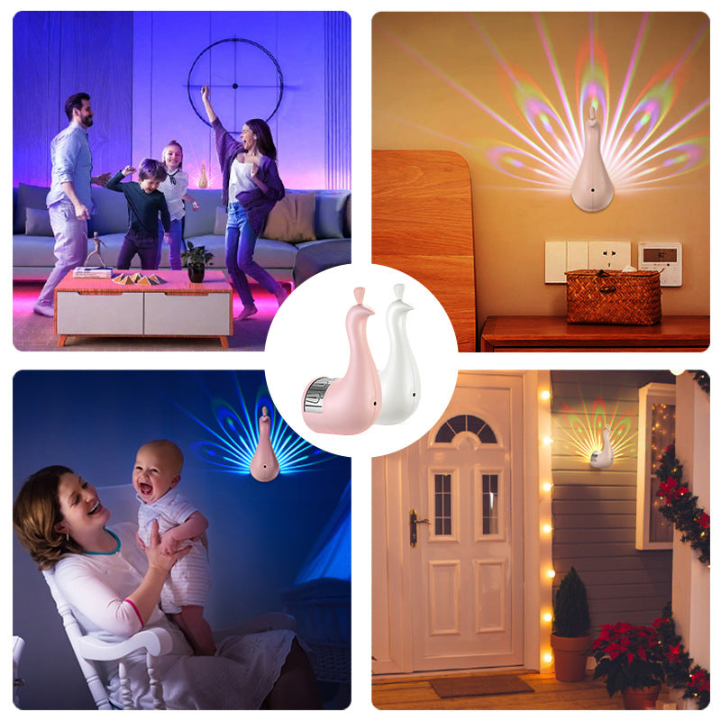 Peacock Projection LED Night Light - Multi-Color Atmosphere Lamp with Remote & Touch Control, USB Rechargeable(pink)