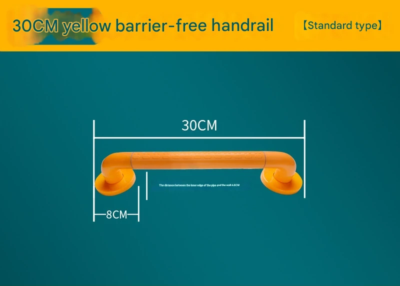 2pc Heavy-Duty Anti-Slip Safety Grab Bar with Luminous Rings - Stainless Steel Core Bathroom Handrail(yellow 30cm)