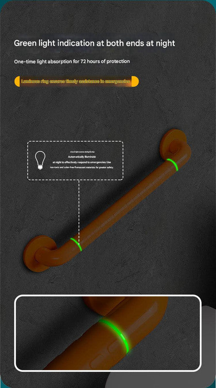 2pc Heavy-Duty Anti-Slip Safety Grab Bar with Luminous Rings - Stainless Steel Core Bathroom Handrail(yellow 30cm)