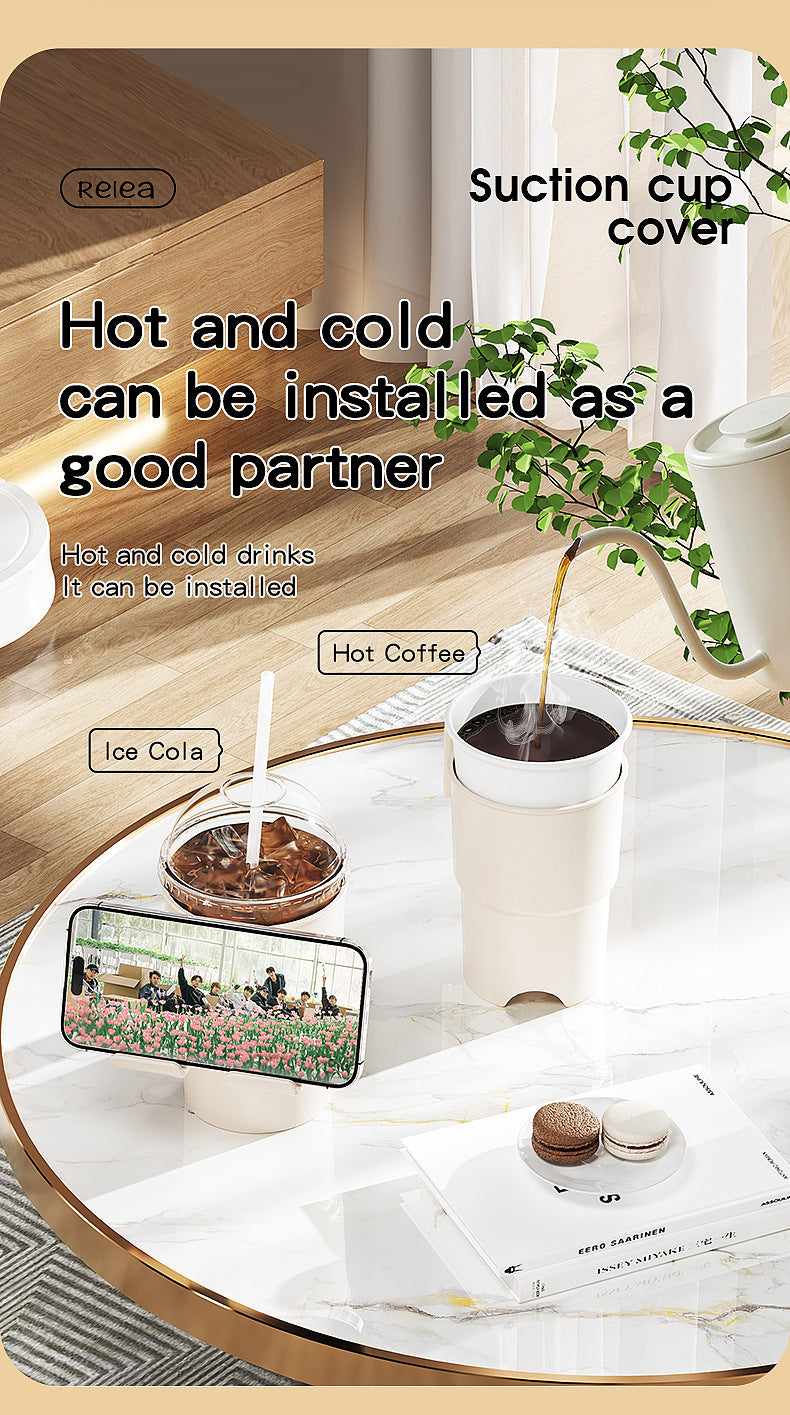 Multi-Purpose Anti-Spill Cup Holder with Suction Base & Detachable Phone Stand(black)