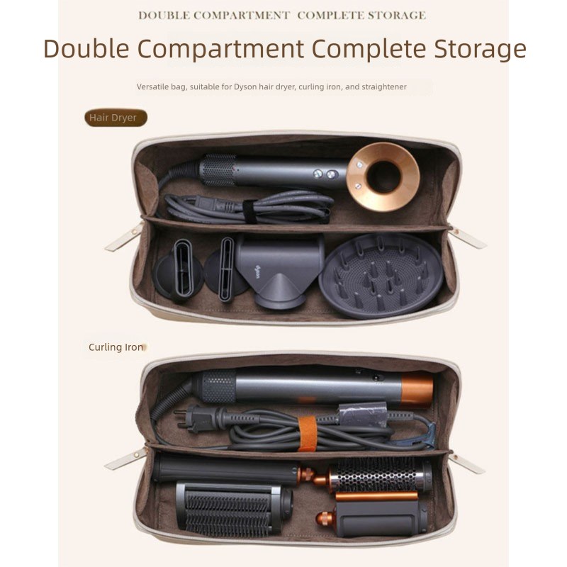 Brown Premium PU Leather Travel Case for Hair Styling Tools - Double Layer Waterproof Organizer Bag for Hair Dryer, Curler & Straightener