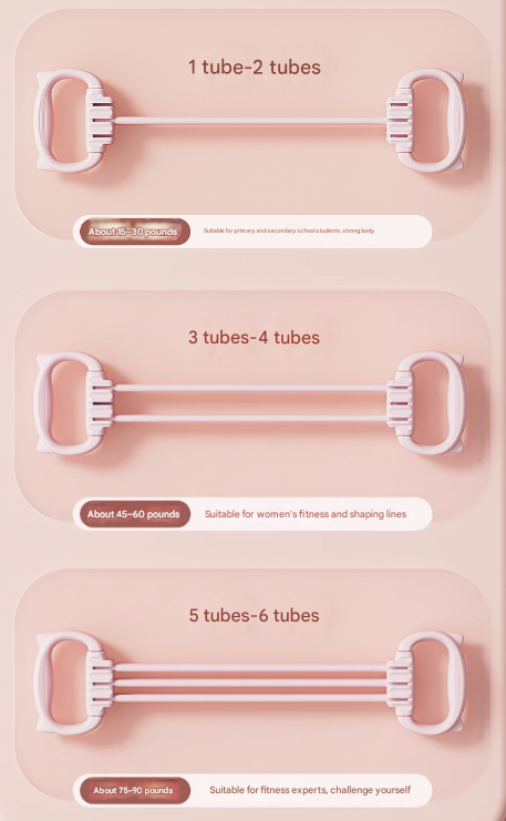 Pink Adjustable Resistance Chest Expander with 6 Levels - Cute Cat Ear Puller for Full Body Workout