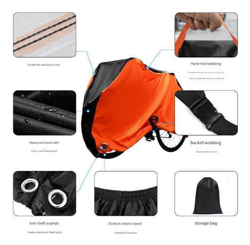 Size XL Black And Orange All-Weather 210D Bicycle Cover - Waterproof & UV-Proof Outdoor Bike Protector with Lock Hole & Storage Bag