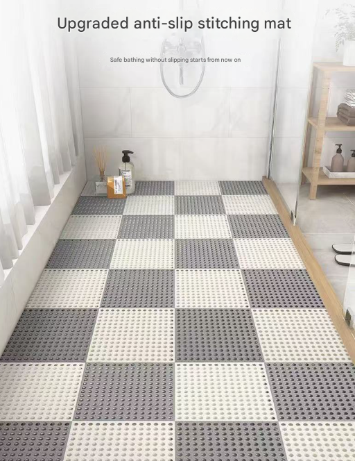 White And Green DIY Interlocking Non-Slip Floor Tiles - 18-Pack PVC Drainage Mat for Shower & Bathroom Safety