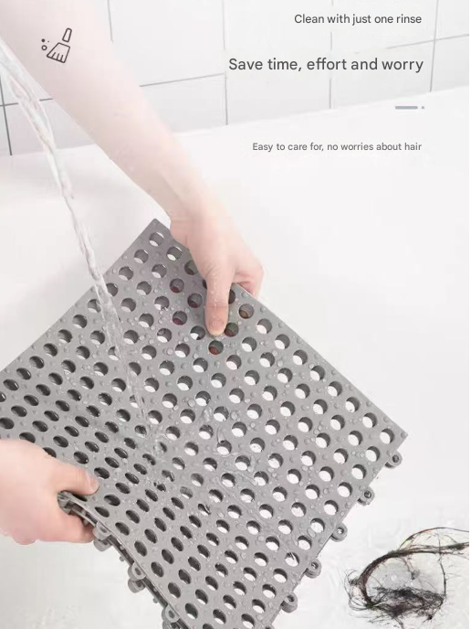 Grey And Green DIY Interlocking Non-Slip Floor Tiles - 12-Pack PVC Drainage Mat for Shower & Bathroom Safety