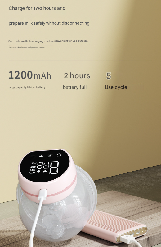 Blue Hands-Free Wearable Electric Breast Pump - Portable, Quiet & Rechargeable with LED Display