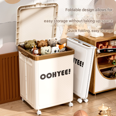Beige Large Foldable Storage Box with Lid and Wheels - Heavy Duty Collapsible Toy Organizer Bin