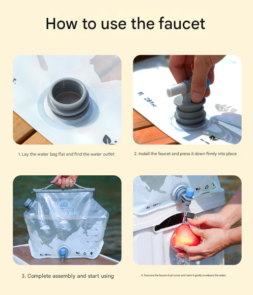 2 Pcs Grey 8L Foldable Water Bag - Large Capacity Portable Water Carrier with Spigot for Camping & Outdoors